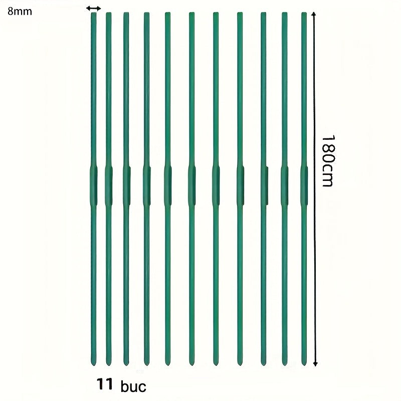 Set 11 Țăruși (Araci) din Metal pentru Grădină 180x0.8 cm - Set 22 Țăruși + 11 Conectori - Roșii, Vinete și Viță de Vie