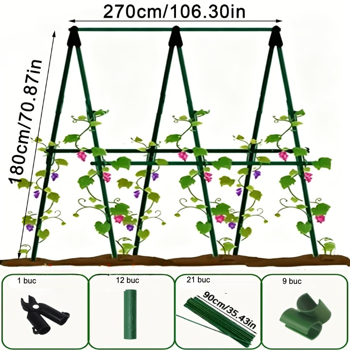 Set suport pentru Plante Cățărătoare - Țăruși 270cm x 180cm, Diametru 9mm, Acoperire PE