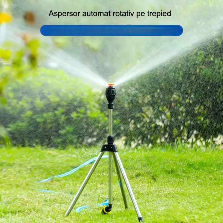 Aspersor Automat pe Trepied Telescopic cu Rotație 360° - pentru Suprafețe Mari, Curți și Gazon