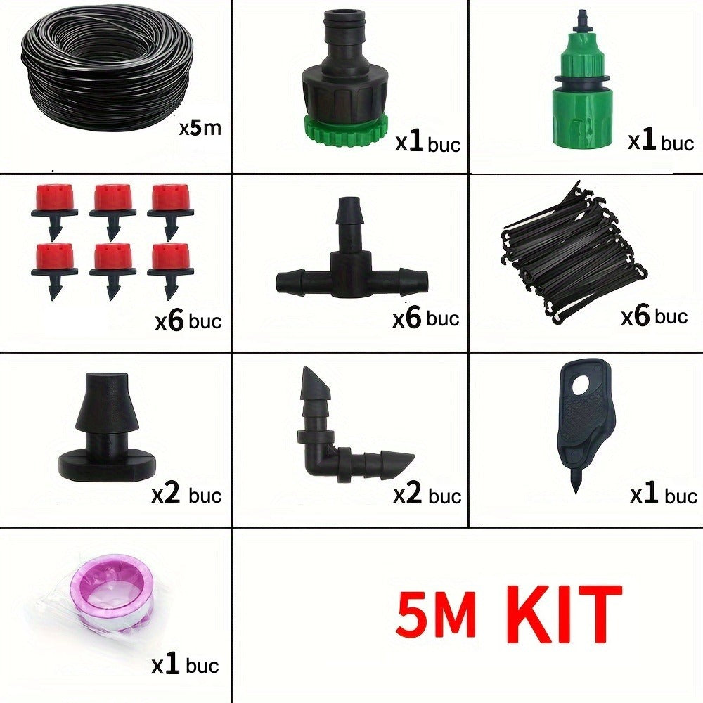 Sistem de Irigații prin Picurare 5-20m - Kit Complet cu Picurători Reglabili