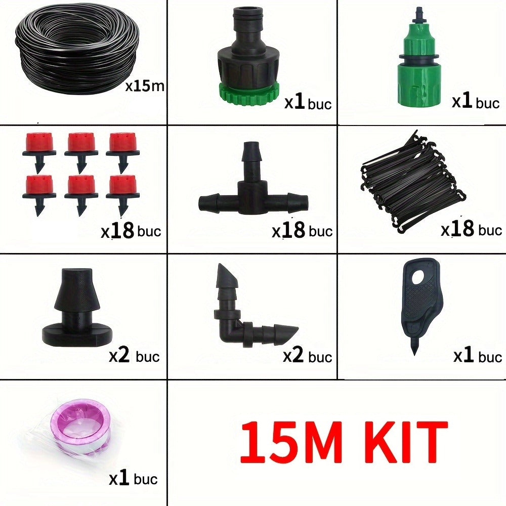 Sistem de Irigații prin Picurare 5-20m - Kit Complet cu Picurători Reglabili