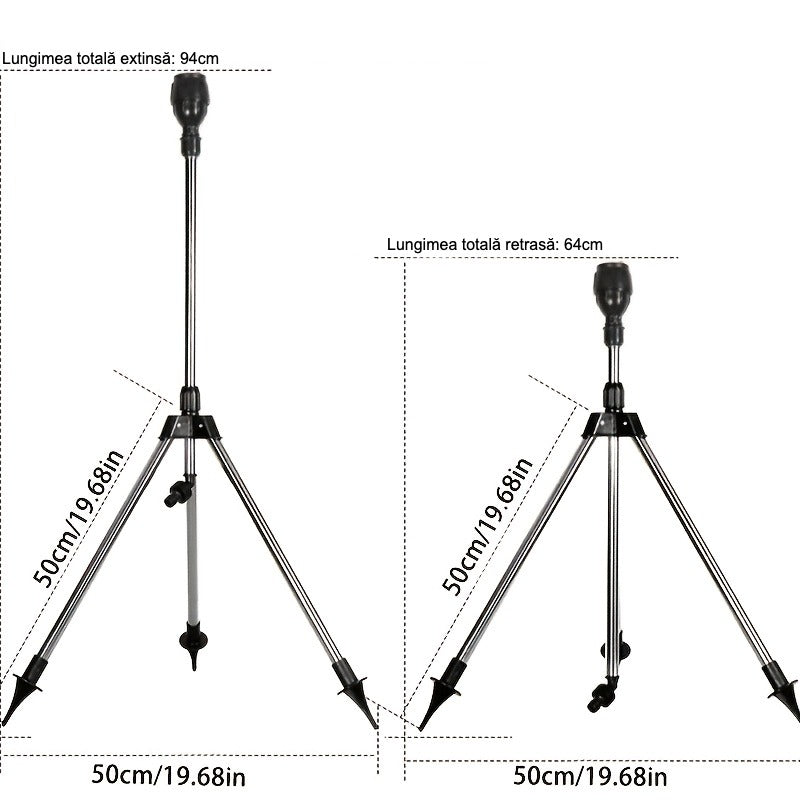 Aspersor Automat pe Trepied Telescopic cu Rotație 360° - pentru Suprafețe Mari, Curți și Gazon