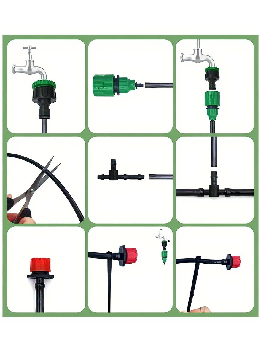 Sistem de Irigații prin Picurare 5-20m - Kit Complet cu Picurători Reglabili
