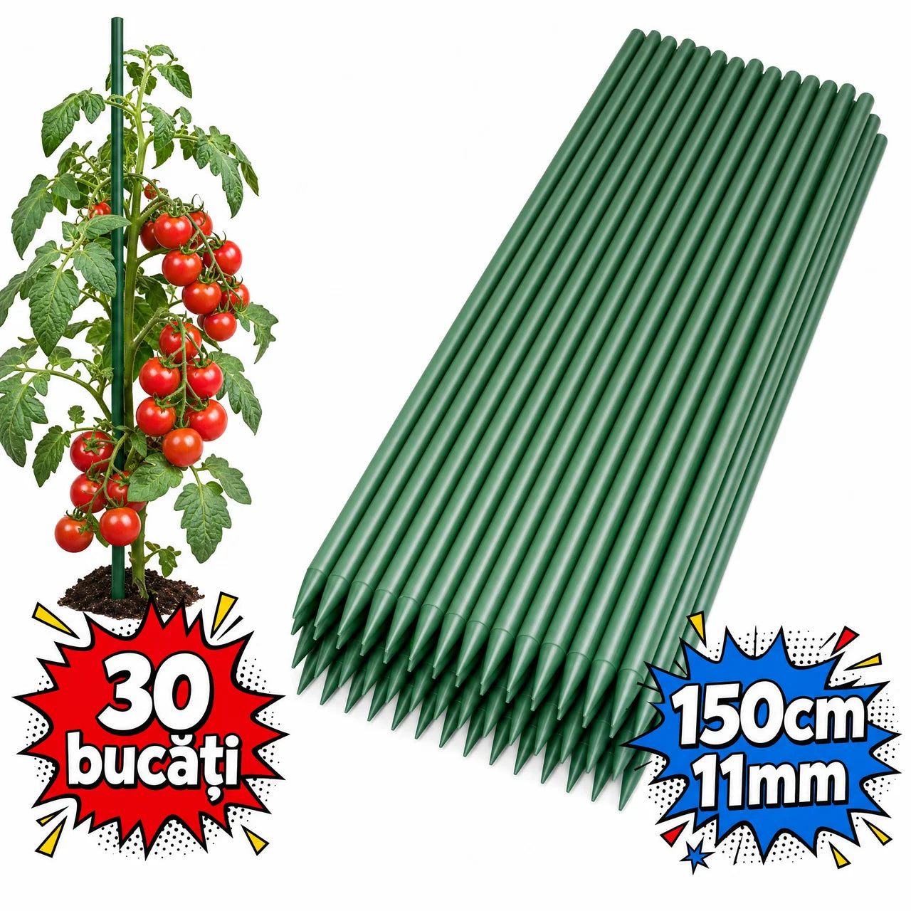 Țăruși (Araci) din Metal pentru Grădină 150x1.1 cm - Set 30 bucăți - suport pentru rosii, castraveti si fasole